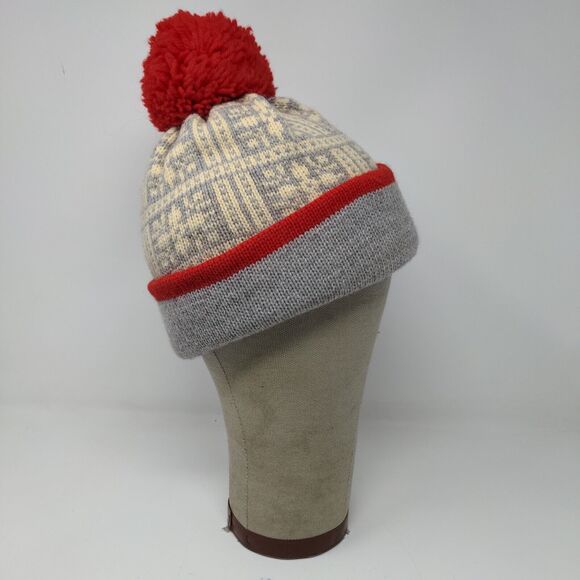 KiPi of Maine Beanie Hat Pom Pom Gray Red Warm Soft Made in USA - Picture 5 of 11